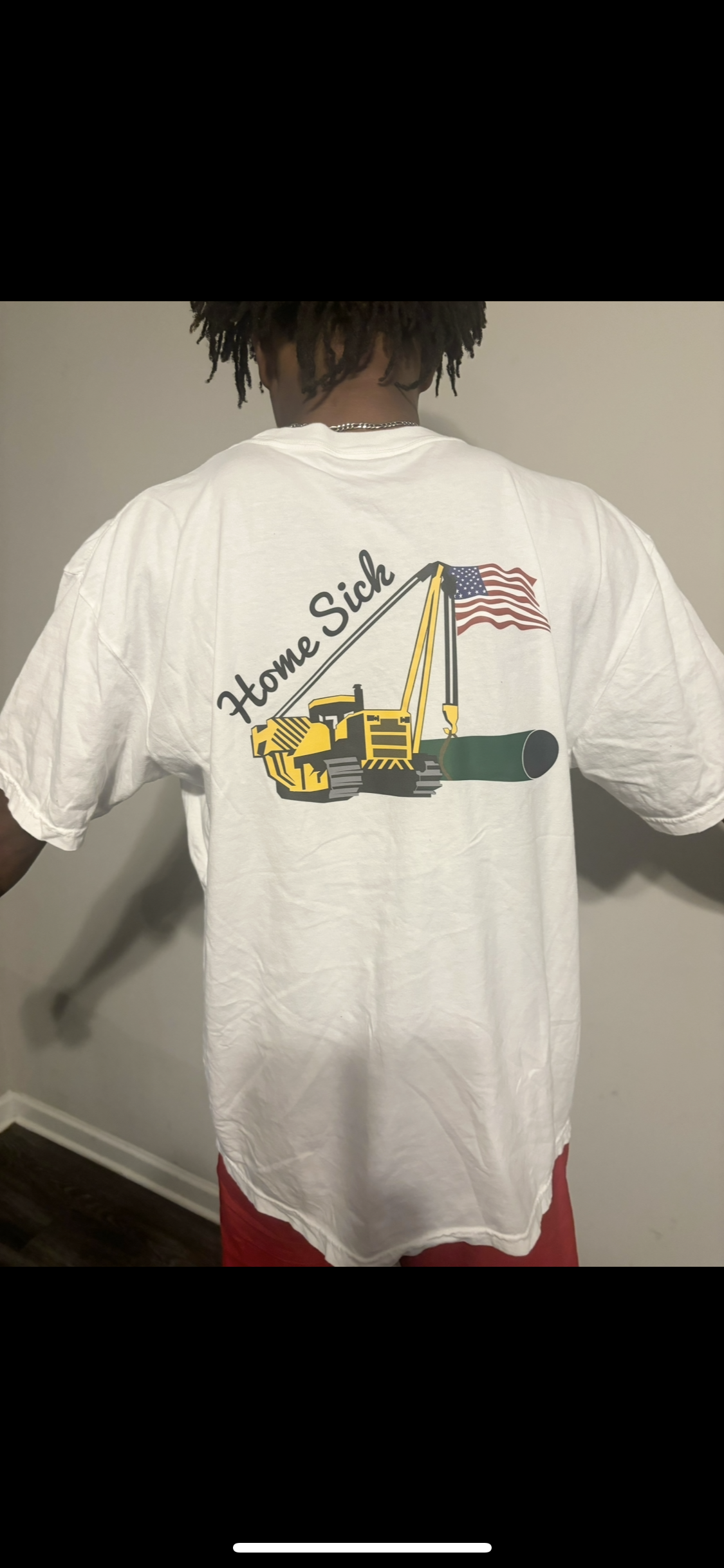 White “Home Sick” side boom T-shirt