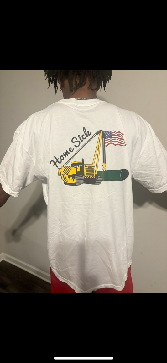White “Home Sick” side boom T-shirt